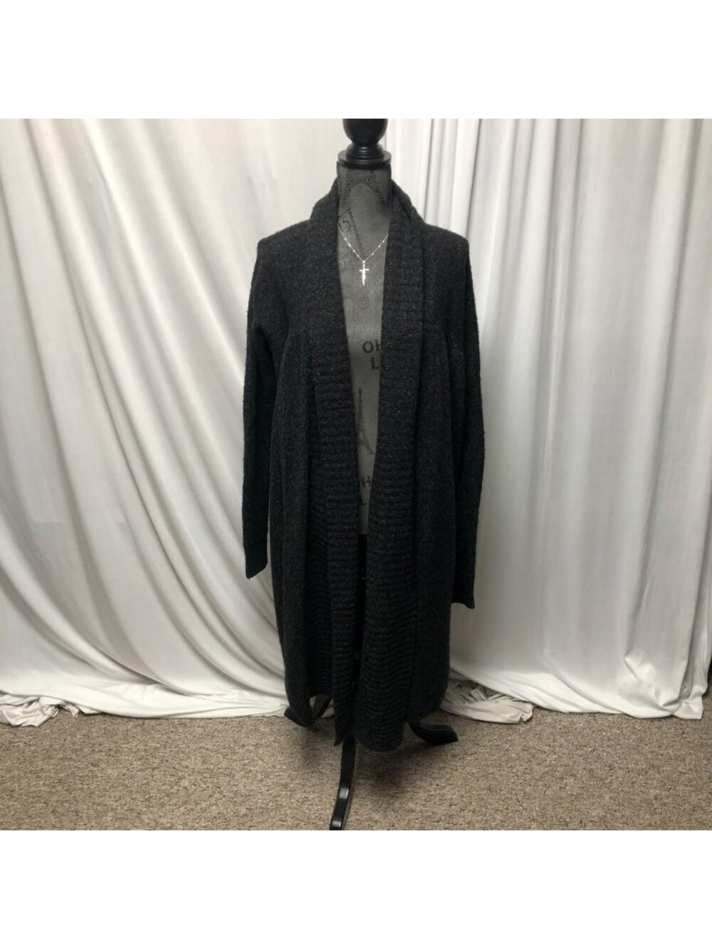 BCBGMaxAzria Long Knit Cardigan Womens Size Medium Charcoal Open Front Sweater